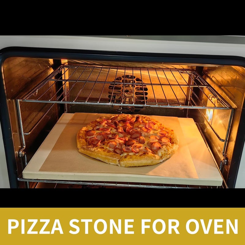 DAILJMON Rectangular Pizza Stone 4 Sets,12"x15"x0.59"(OAK) Pizza Stone for Oven and Grill with Bamboo Pizza Peel, Pizza Cutter and 10pcs Cooking Paper,Grill Stone Baking Stone for Bread,BBQ,Grill - Image 2